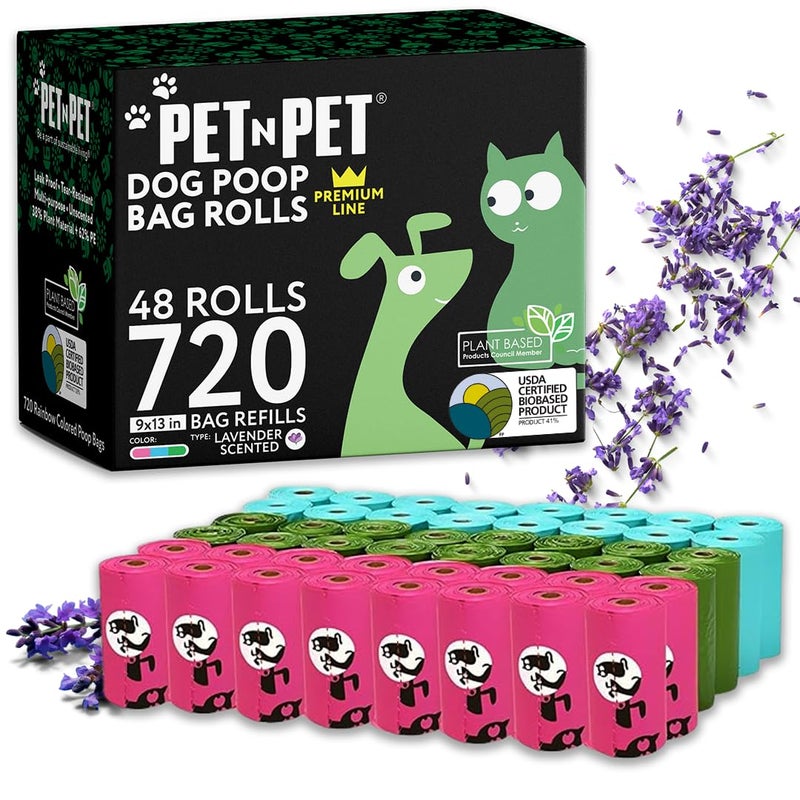 Pet N Pet 720 Counts Lavender Scented, Colorful Poop Bags for Dogs, 41% Plant Based & 59% PE Dog Poop Bags Rolls, Extra Thick Dog Waste Bag, Doggy Bag - Image 1